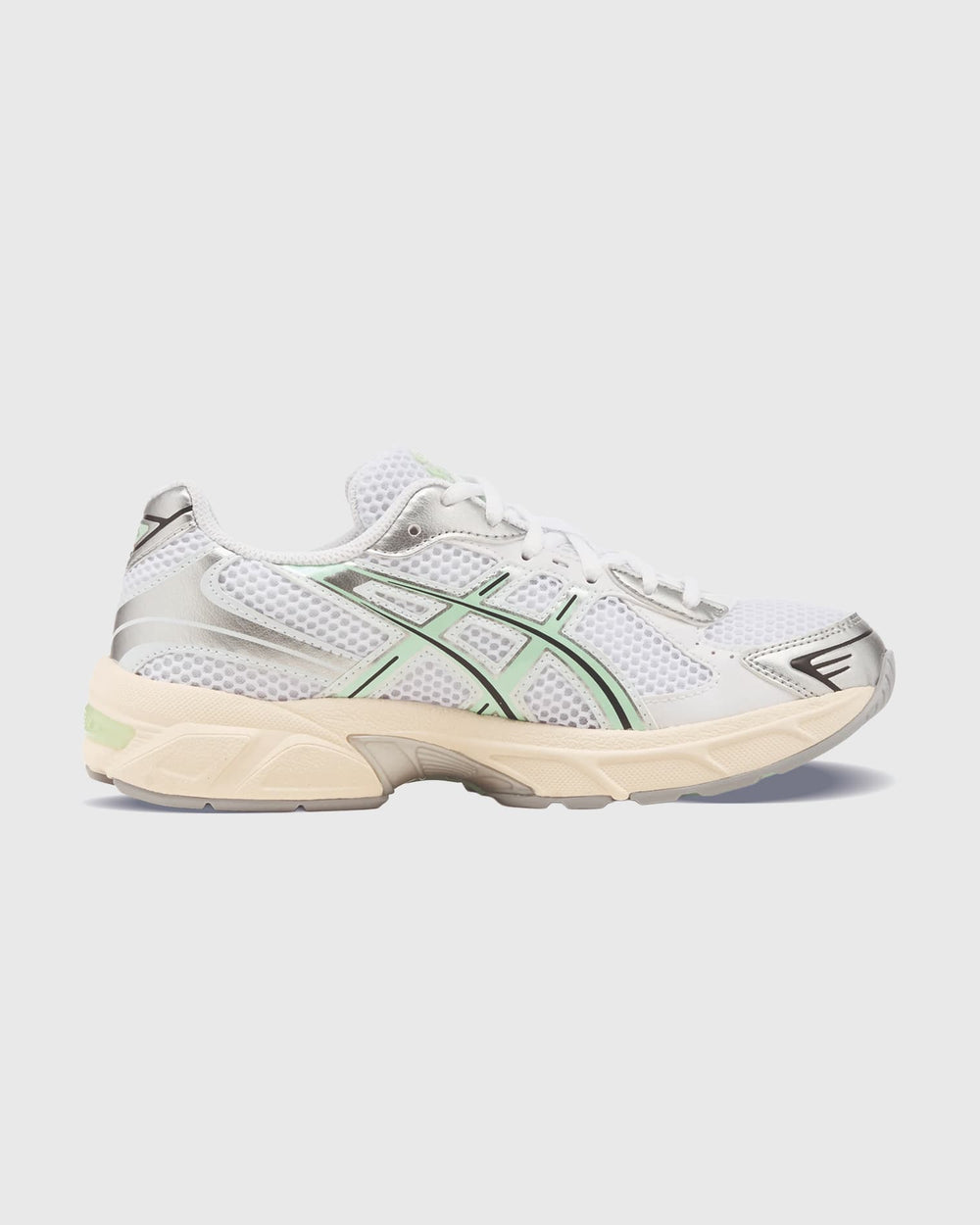 Asics Gel-1130 Sneaker Wit Mint Linker neusaanzicht met een witte achtergrond