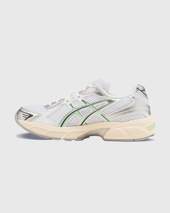 Asics Gel-1130 Sneaker Wit Mint Linker neusaanzicht met een witte achtergrond