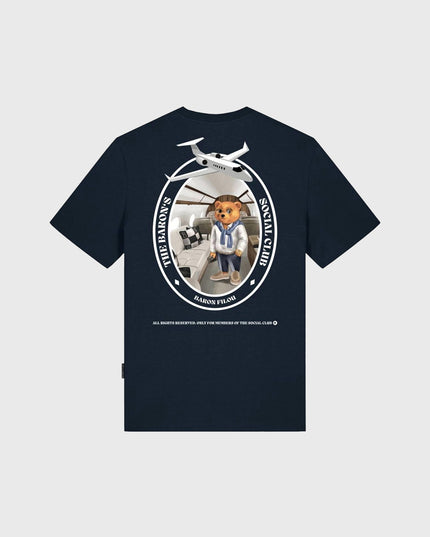 Baron Filou Backprint CLXVIII T-Shirt Navy achterkant met opdruk beer en vliegtuig