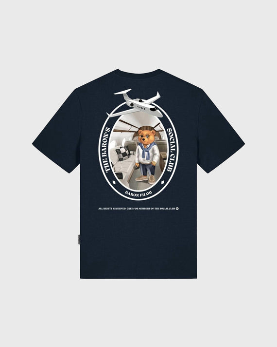 Baron Filou Backprint CLXVIII T-Shirt Navy achterkant met opdruk beer en vliegtuig