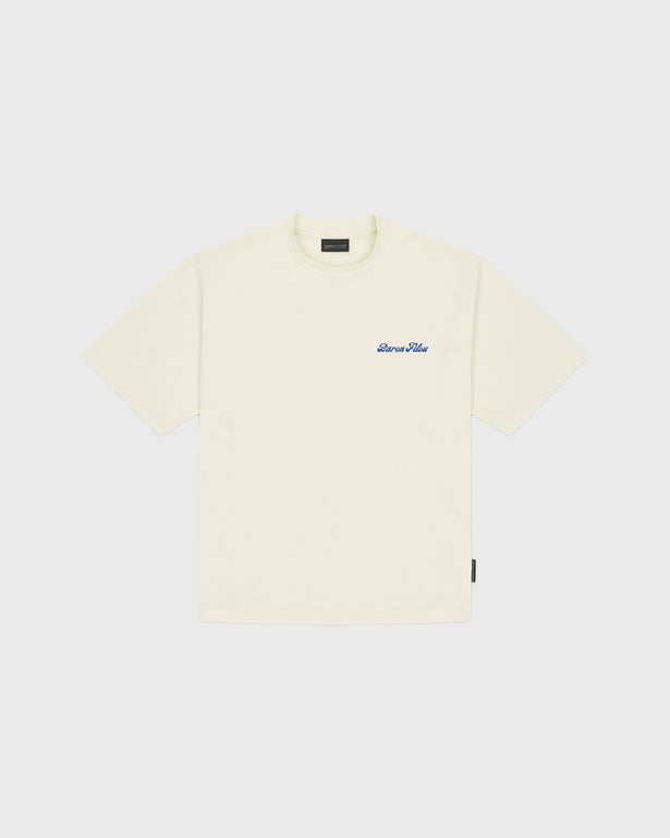 Baron Filou Backprint Caviar Dealer T-Shirt Crème opdruk baron filou letters blauw