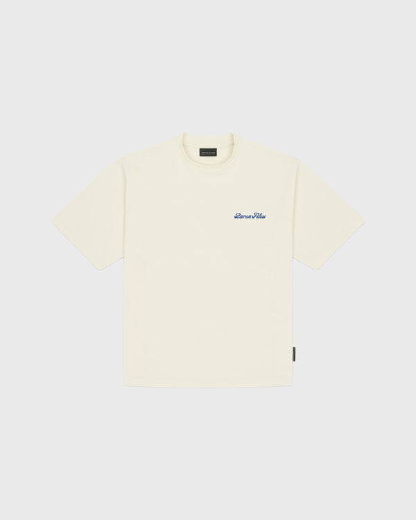 Baron Filou Backprint Caviar Dealer T-Shirt Crème opdruk baron filou letters blauw