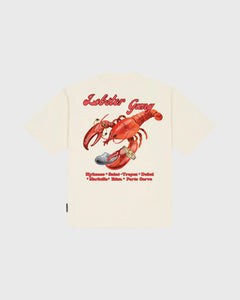Baron Filou Backprint Lobster Gang T-Shirt Crème met kreeft op de rug geprint rood met horloge en tekst