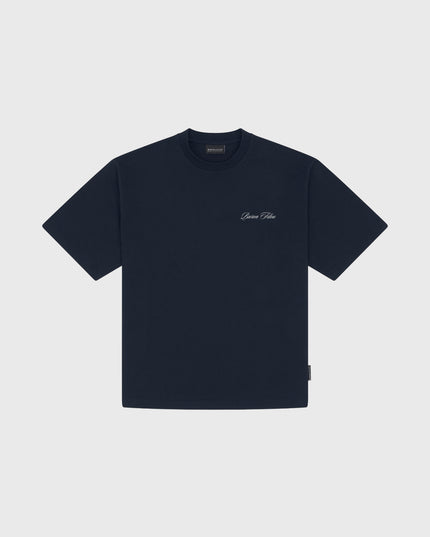 Baron Filou Backprint No Rush T-Shirt Navy vooraanzicht opdruk baron filou logo