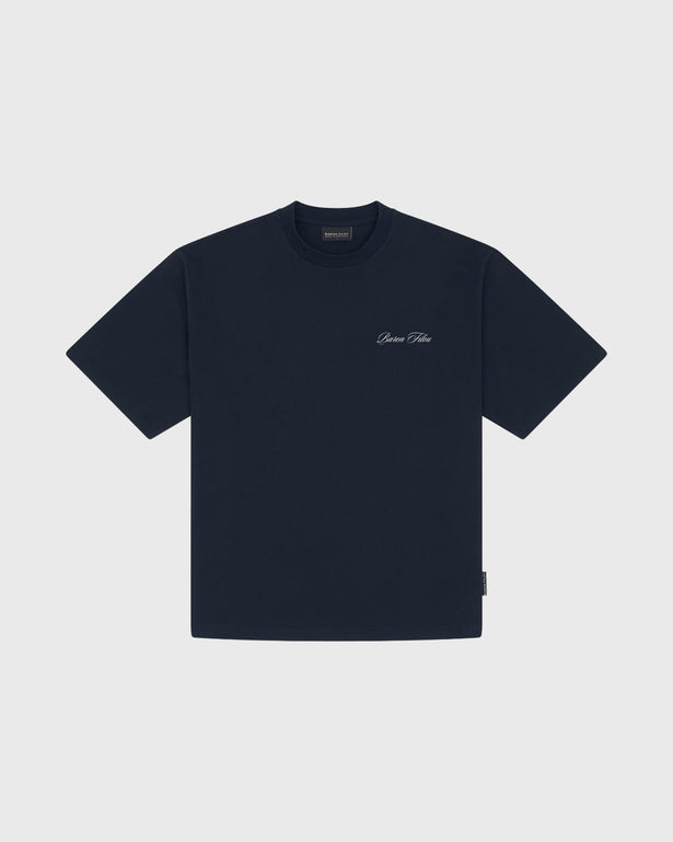 Baron Filou Backprint No Rush T-Shirt Navy vooraanzicht opdruk baron filou logo