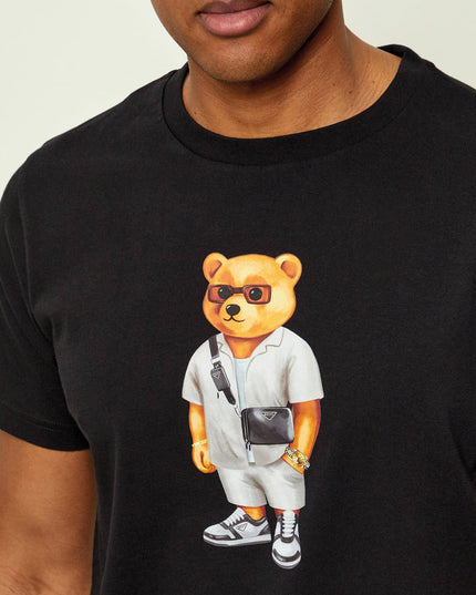 Baron Filou CLXIX T-Shirt Zwart close up t-shirt opdruk met beertje