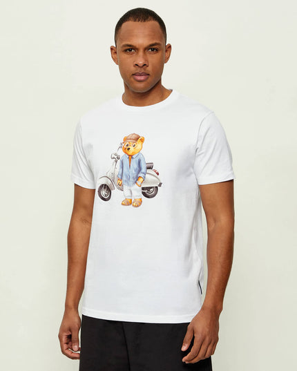 Baron Filou CLXXI T-Shirt Wit model met shirt aan opdruk beer en scooter