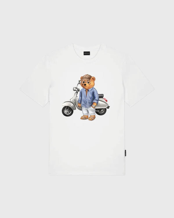 Baron Filou CLXXI T-Shirt Wit vooraanzicht opdruk beer met scooter