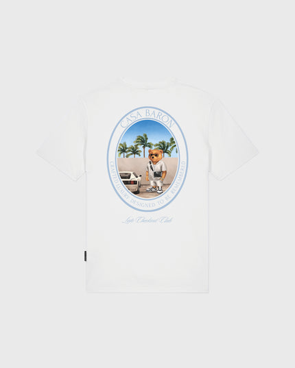 Baron Filou Oval Backprint CLXIX T-Shirt Wit achterkant opdruk beer bij auto palmbomen