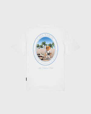 Baron Filou Oval Backprint CLXIX T-Shirt Wit achterkant opdruk beer bij auto palmbomen