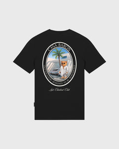 Baron Filou Oval Backprint CLXVIII T-Shirt Zwart Achteraanzicht met ronde afbeelding met beer opdruk