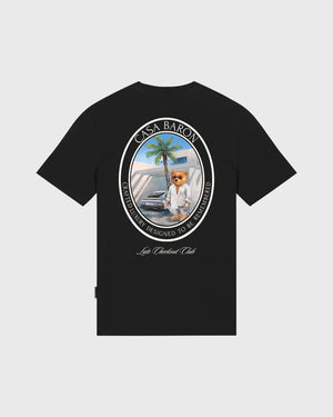 Baron Filou Oval Backprint CLXVIII T-Shirt Zwart Achteraanzicht met ronde afbeelding met beer opdruk