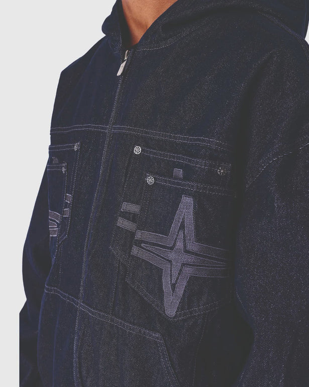 Project X Paris Denim Vest Donkerblauw zijaanzicht close up 