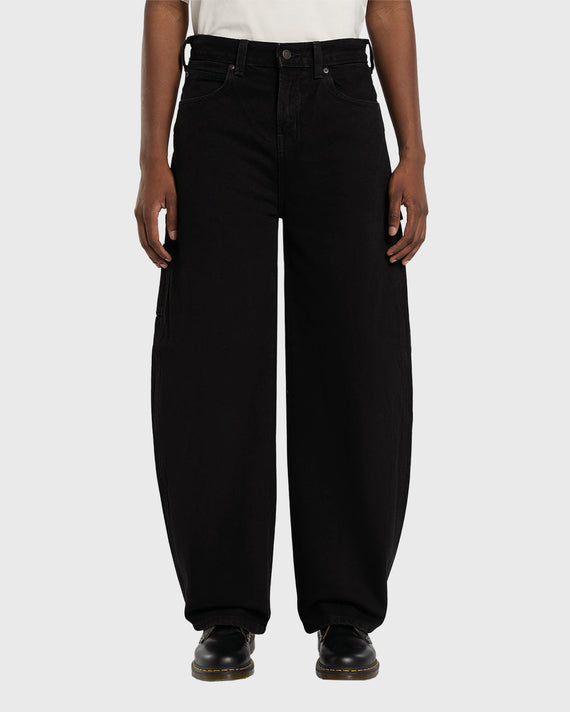 Dickies 998 Baggy Barrel Carpenter Lange Broek Zwart vooraanzicht model onderkant