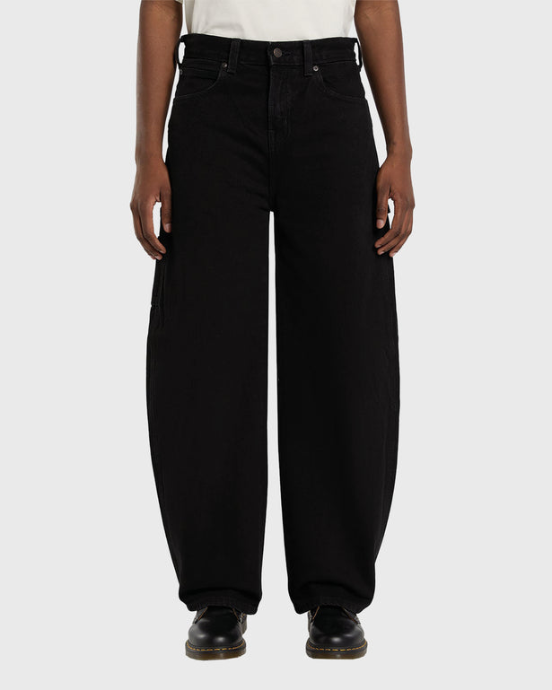 Dickies 998 Baggy Barrel Carpenter Lange Broek Zwart vooraanzicht model onderkant