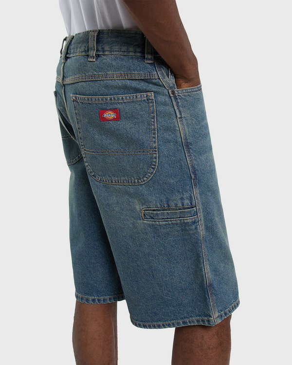 Dickies Loose Short J Khaki Blauw close up details broekzak dickies logo