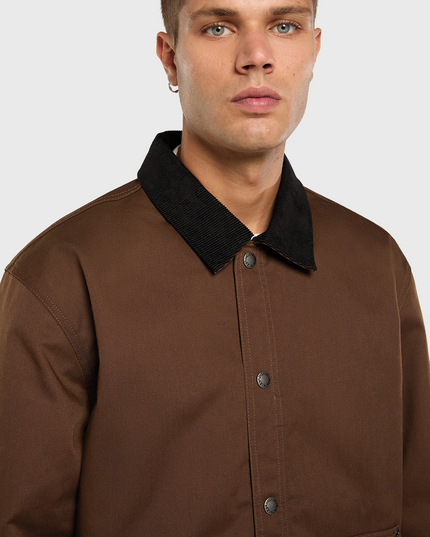 Dickies Union Barn Jacket Bruin bovenaanzicht kraag zwart bruin