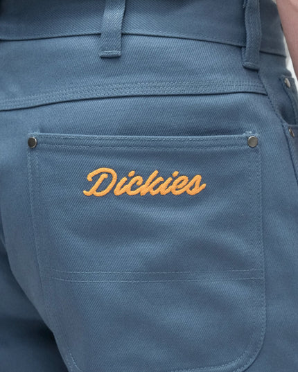 Dickies Wellsville Loose Tapered Twill Pants Indigo close up dickies letters geel
