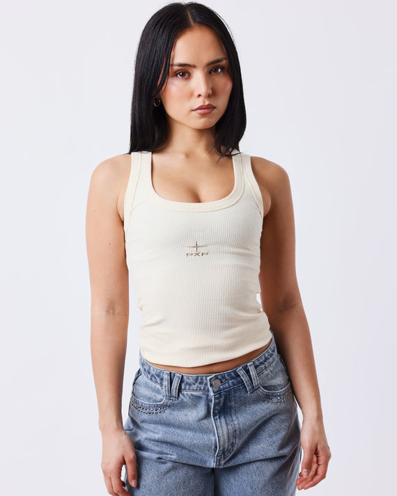 Project X Paris Dames Tank-Top Beige foto model voorzijde 