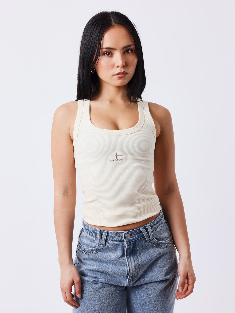 Project X Paris Dames Tank-Top Beige foto model voorzijde 