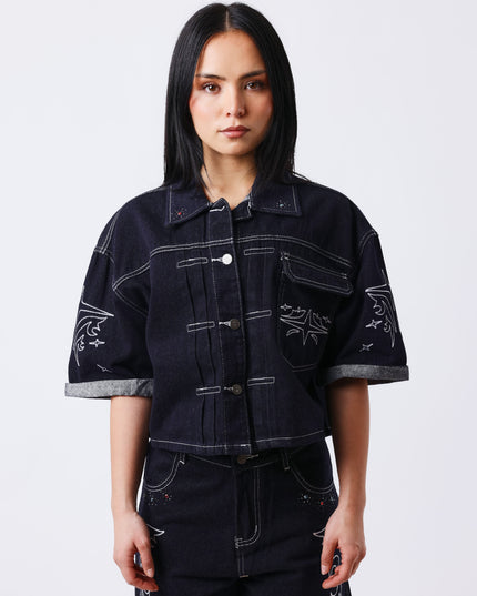 Project X Paris Women's Denim Vest Dark Blue