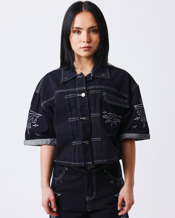 Project X Paris Women's Denim Vest Dark Blue