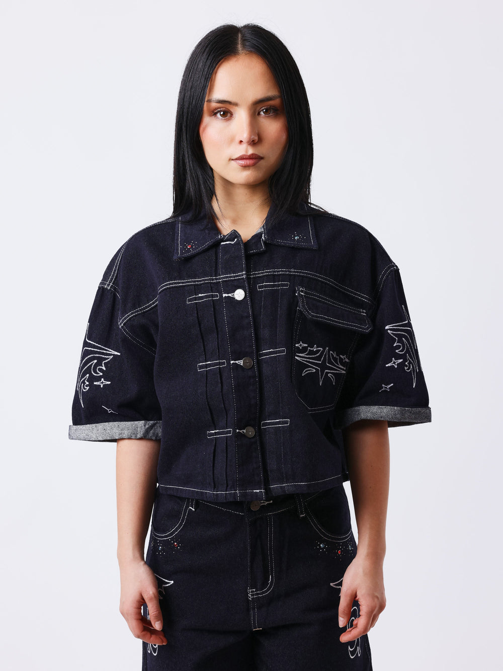 Project X Paris Women's Denim Vest Dark Blue