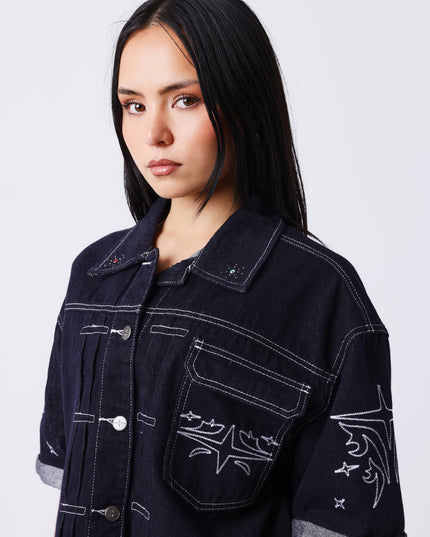 Project X Paris Women's Denim Vest Dark Blue