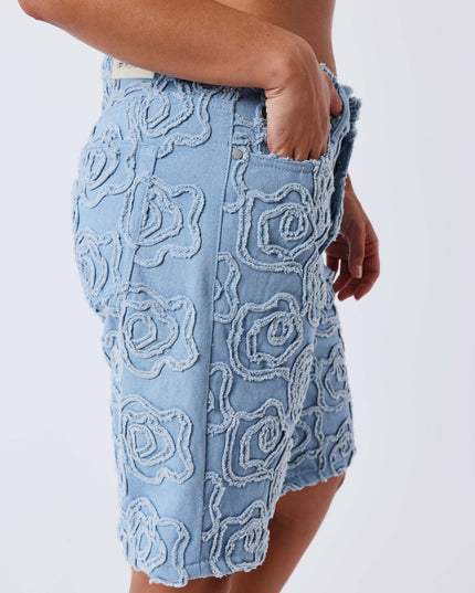 Project X Paris Dames Denim Short Cloudy zijkant close up patroon