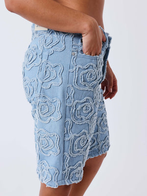 Project X Paris Dames Denim Short Cloudy zijkant close up patroon