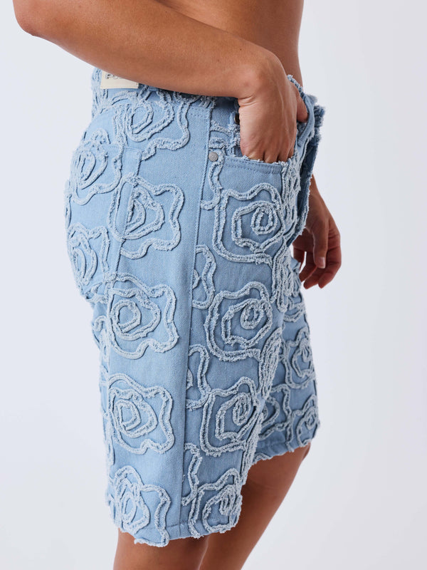 Project X Paris Dames Denim Short Cloudy zijkant close up patroon