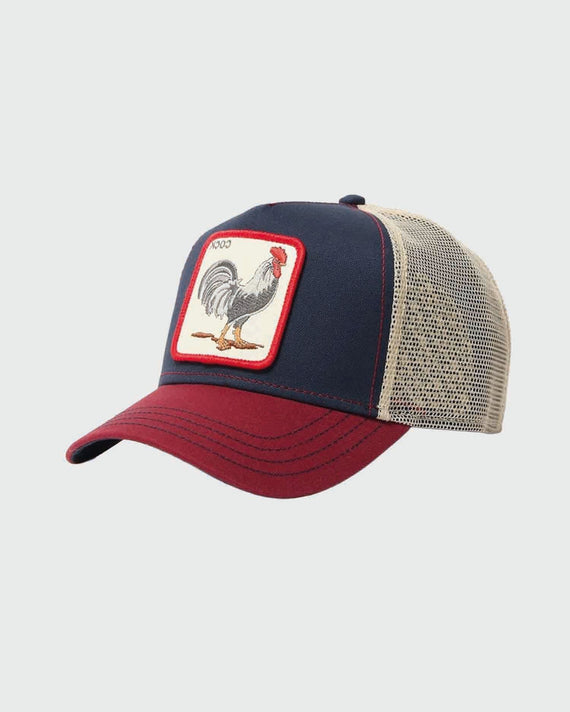 Goorin Rooster Trucker Cap Blauw/Rood zijaanzicht