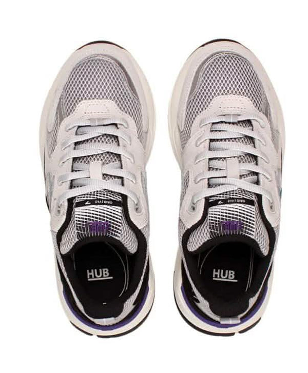 HUB Grid Dames Sneaker Grijs Zwart Boven aanzicht