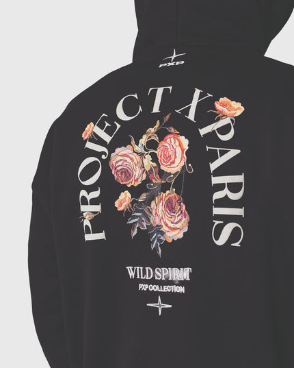 Project X Paris Gothic Roses Hoodie Zwart achteraanzicht close up
