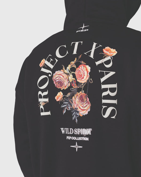 Project X Paris Gothic Roses Hoodie Zwart achteraanzicht close up