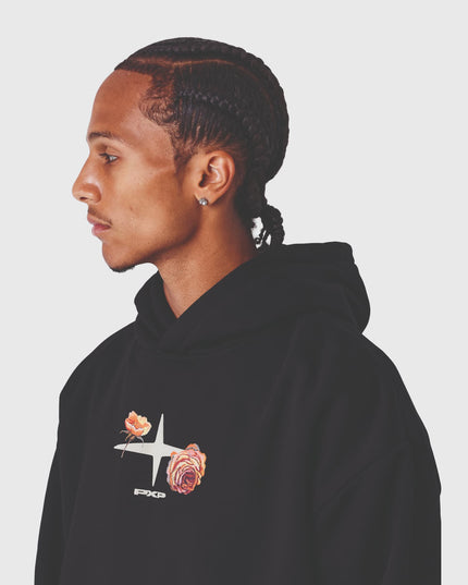 Project X Paris Gothic Roses Hoodie Zwart close up zijaanzicht