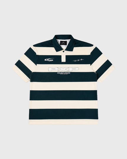 Project X Paris Loose Horizontal Stripe Polo Wit Groen