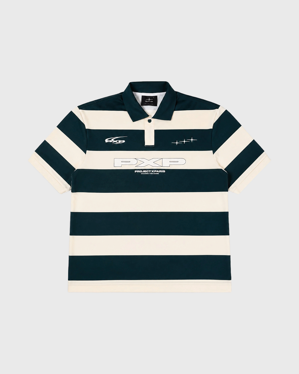 Project X Paris Loose Horizontal Stripe Polo Wit Groen