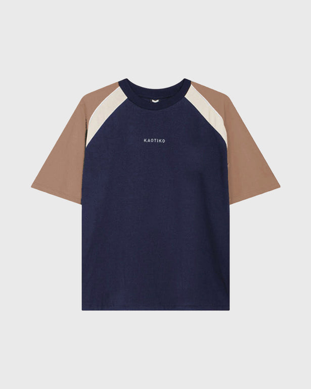 Kaotiko Lennox Cropped T-shirt Navy vooraanzicht logo kaotiko