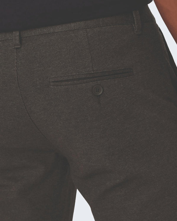 Mark Pantalon Herringbone Print Donkergrijs zakkenaanzicht