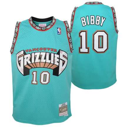 Mitchel &amp; Ness NBA Vancouver Grizzlies Bibby Mike Swingman Jersey Road Edition voor en achterkant
