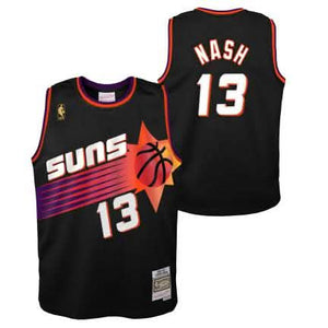 Mitchell &amp; Ness NBA Phoenix Suns Steve Nash Swingman Jersey Road Edition voor en achterkant
