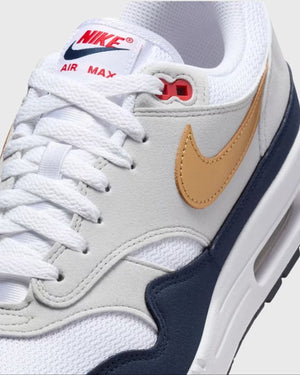 Baskets Nike Air Max 1 Blanc Olympique Bleu