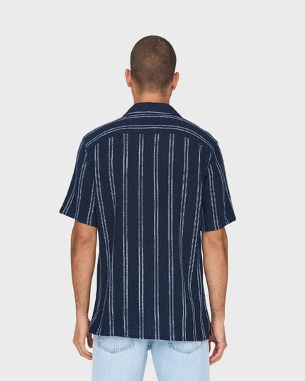 Trev Regular Structure Stripe Shirt Navy