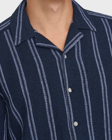Trev Regular Structure Stripe Shirt Navy