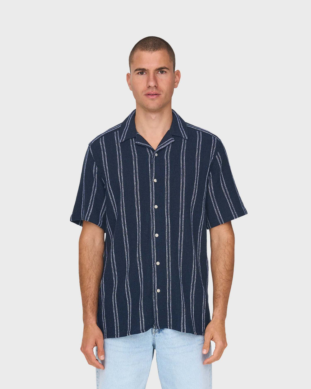 Only & Sons Trev Regular Structure Stripe Shirt Navy
