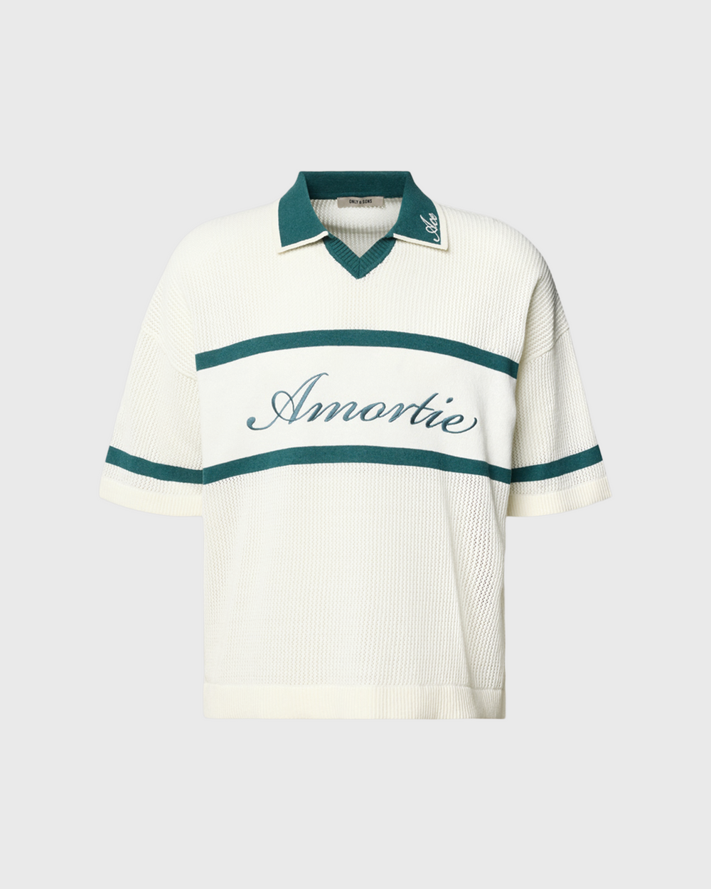Only & Sons Ace Life Split Neck Polo Wit Groen vooraanzicht 