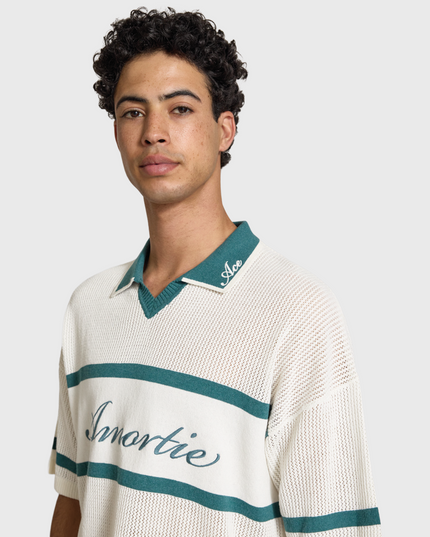 Only & Sons Ace Life Split Neck Polo Wit Groen close up met model