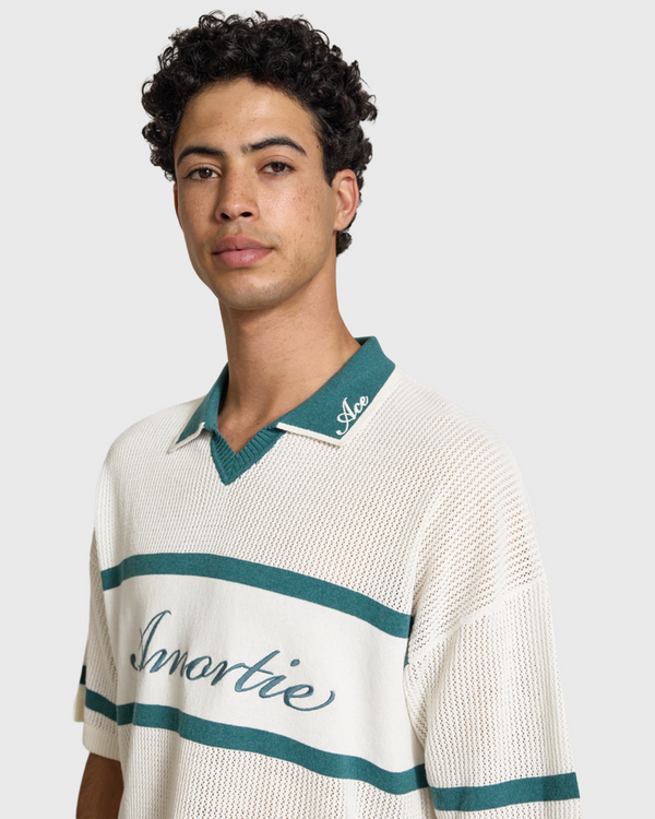Only & Sons Ace Life Split Neck Polo Wit Groen close up met model