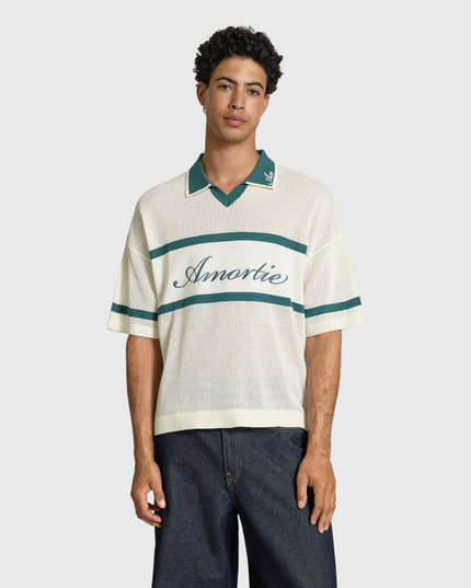 Only & Sons Ace Life Split Neck Polo Wit Groen vooraanzicht met model